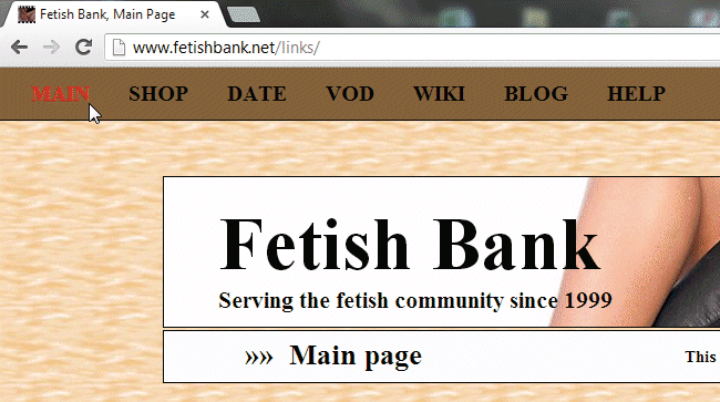 Main Navigation Bar of Fetish Bank